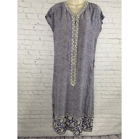 Cabernet Dresses & Skirts - Patio Casuals Cabernet Long Blue White Floral Embroidered Pockets Dress S Small